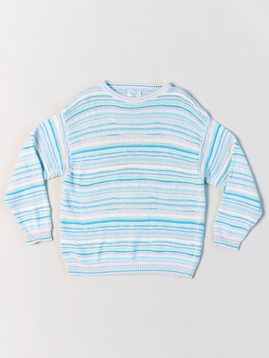 1980s Benetton Italian Cotton Sweater in Pastels Intarsia Stripe