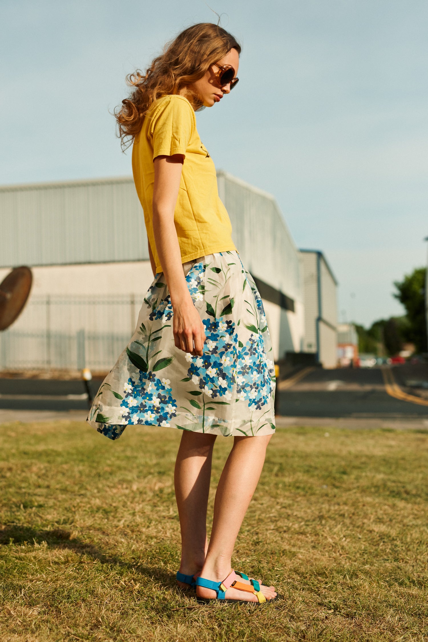 Hand Painted Floral HydrangeaSilk Skirt with a Modern 50s Vibe by Arman Ventillo