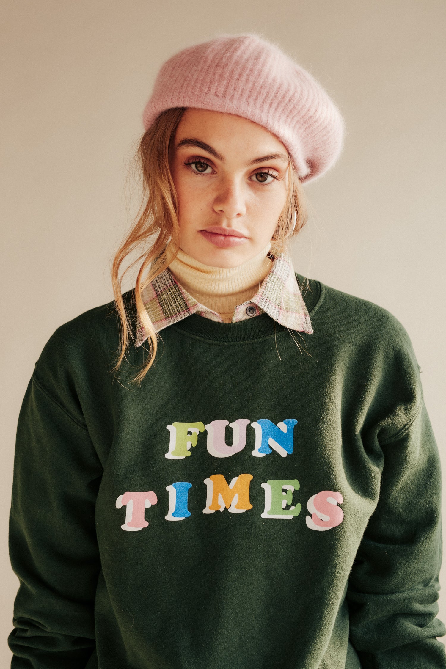 Fun Times Bottle Green Crewneck Jersey Sweater Vintage Akimbo